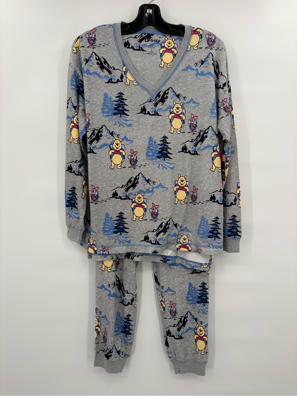 Disney Grey Winnie the Pooh Pajama Set with Blue & Yellow Accents Size Small